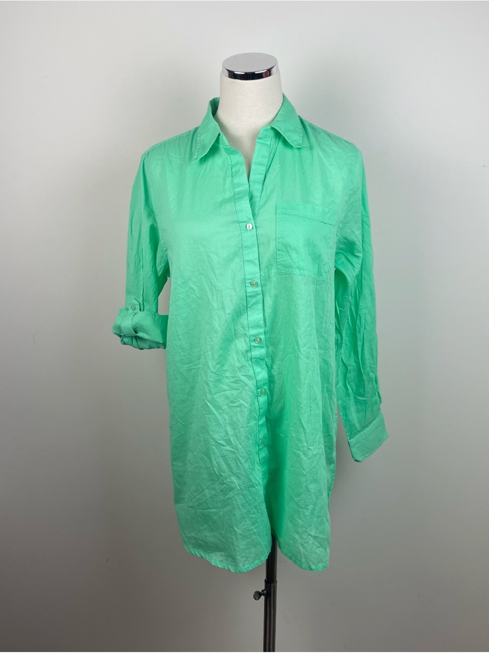 True Destinations Solid Pastel Green Button Down Dress Women Small Casual